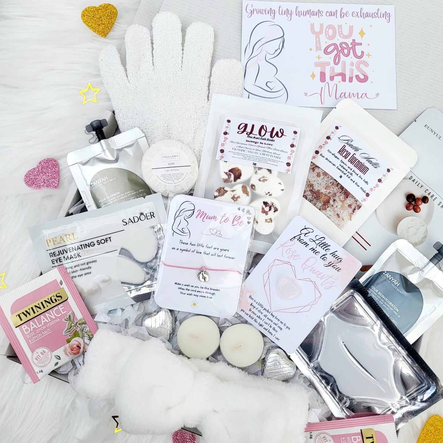 Pregnancy Spa Essentials Care Package: Mum To Be Pamper Hamper with Rose Quartz