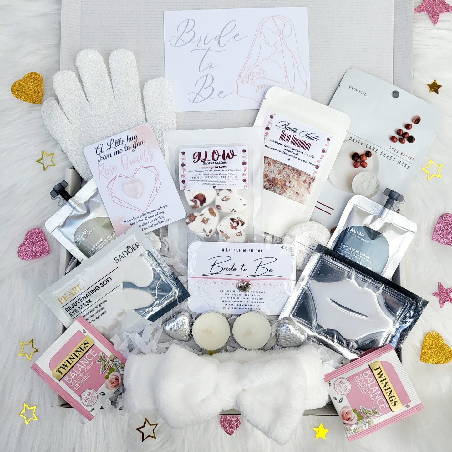 Bride To Be Gift Box: Pure White Wedding Dream Pamper Hamper with Rose Quartz