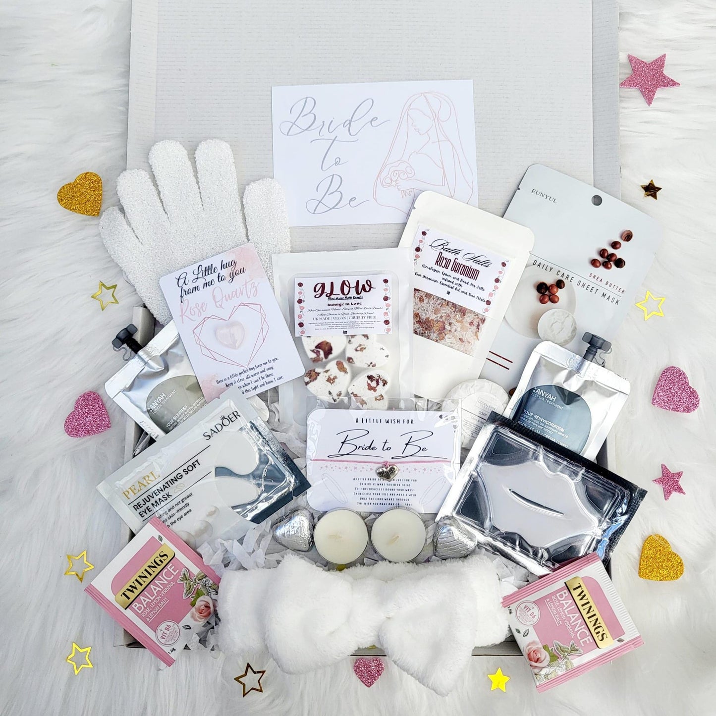 Bride To Be Gift Box: Pure White Wedding Dream Pamper Hamper with Rose Quartz