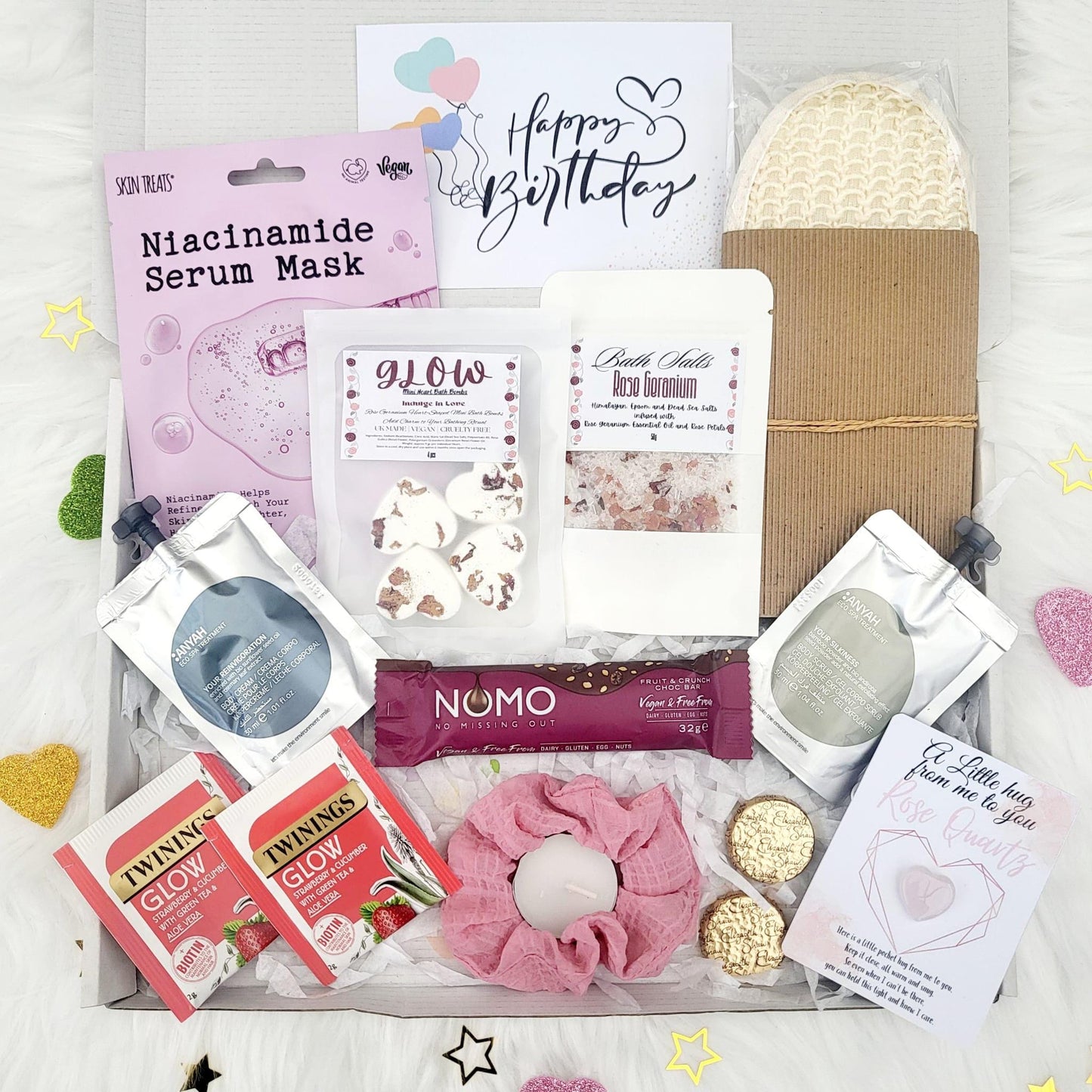 Vegan Spa Gift Box: Rose Pamper Hamper, Birthday, Sending Hugs