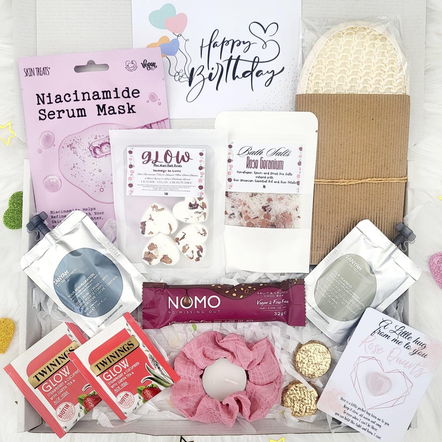 Vegan Spa Gift Box: Rose Pamper Hamper, Birthday, Sending Hugs