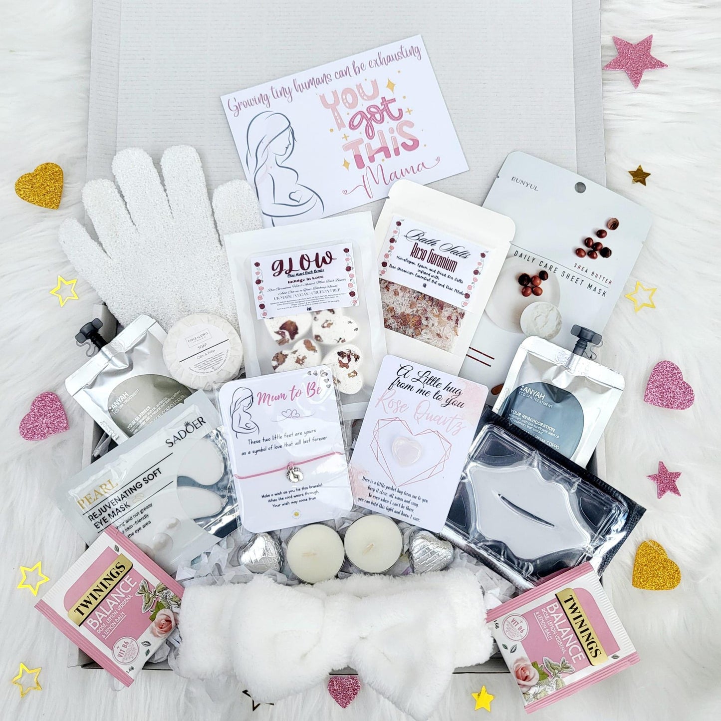 Pregnancy Spa Essentials Care Package: Mum To Be Pamper Hamper with Rose Quartz