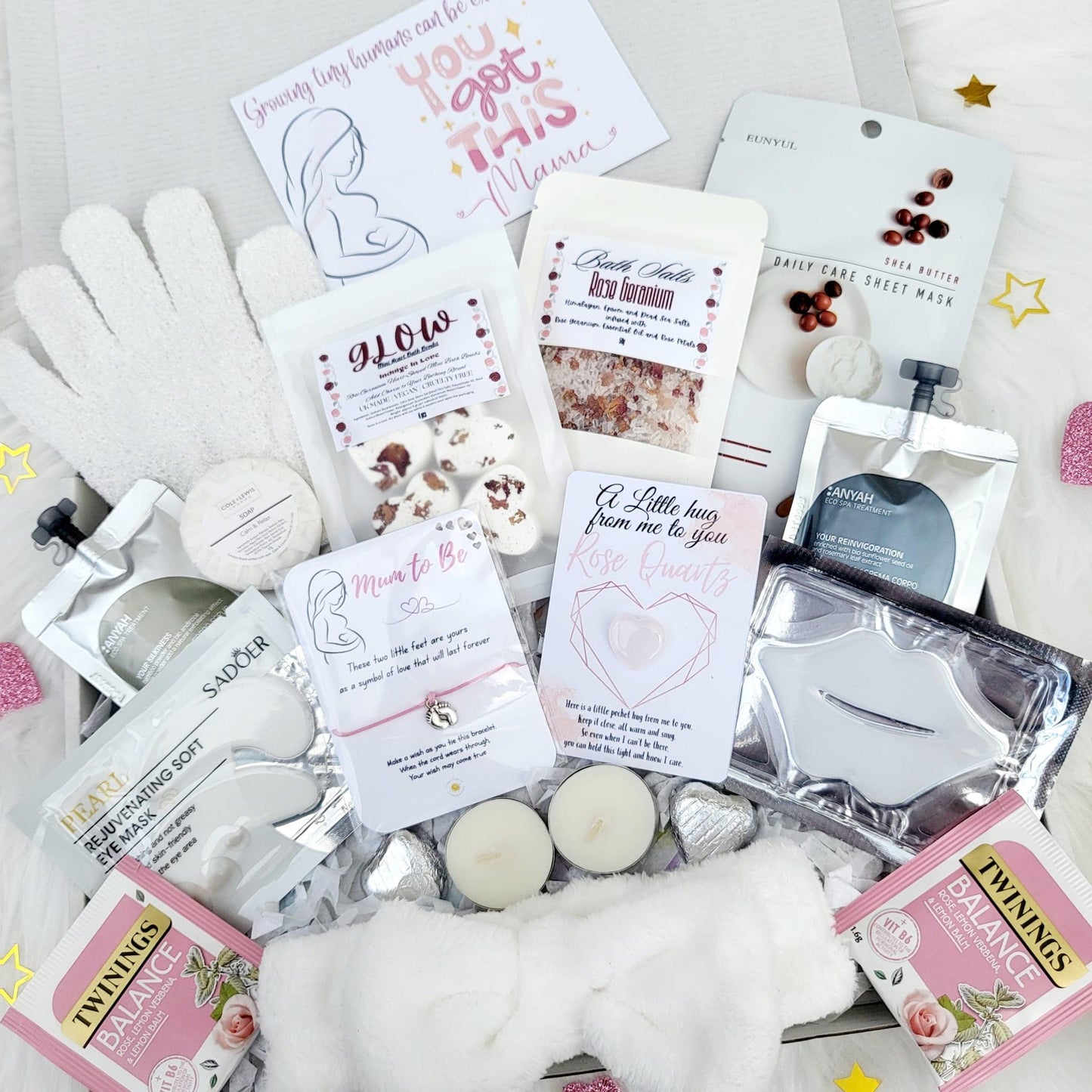 Pregnancy Spa Essentials Care Package: Mum To Be Pamper Hamper with Rose Quartz