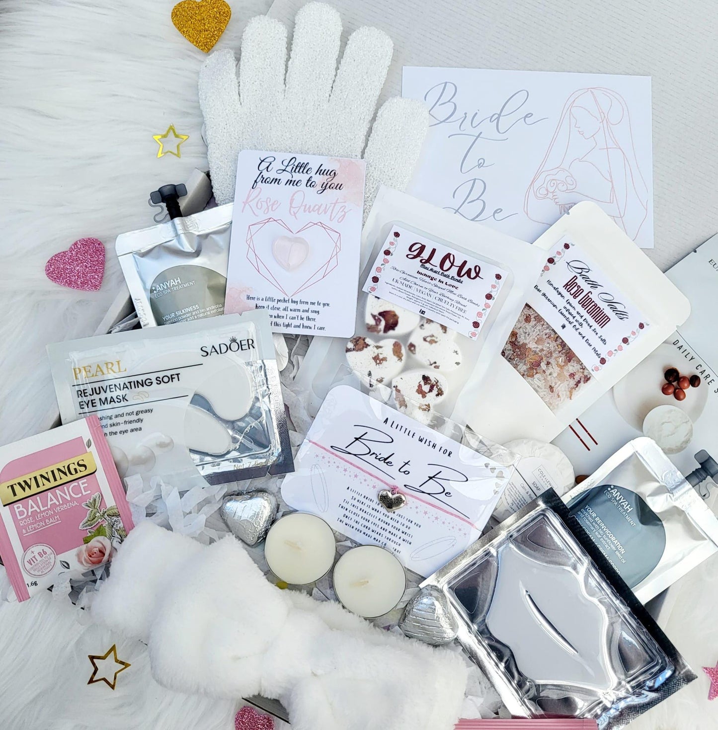 Bride To Be Gift Box: Pure White Wedding Dream Pamper Hamper with Rose Quartz