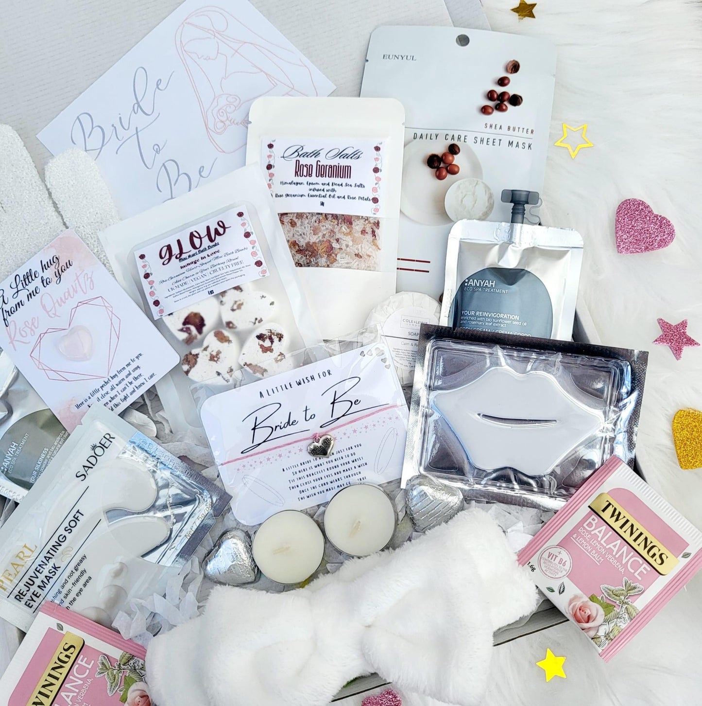 Bride To Be Gift Box: Pure White Wedding Dream Pamper Hamper with Rose Quartz