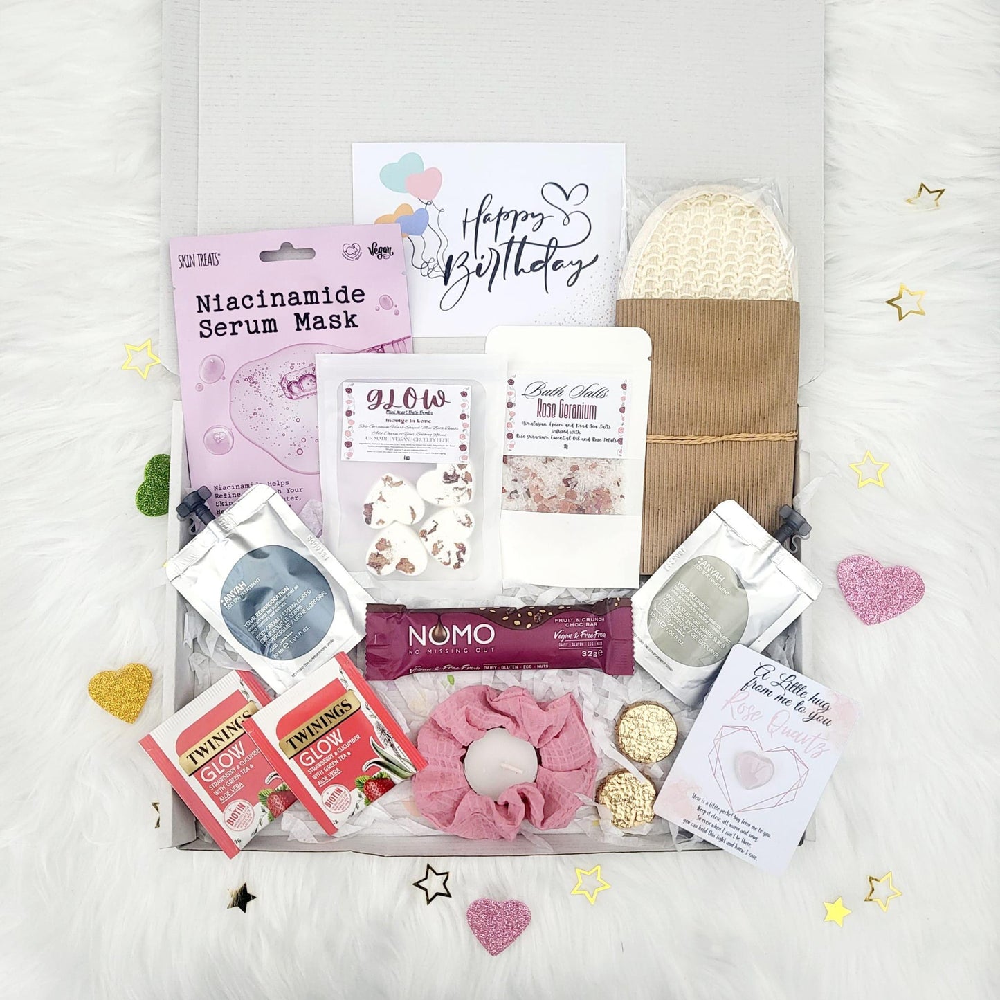Vegan Spa Gift Box: Rose Pamper Hamper, Birthday, Sending Hugs