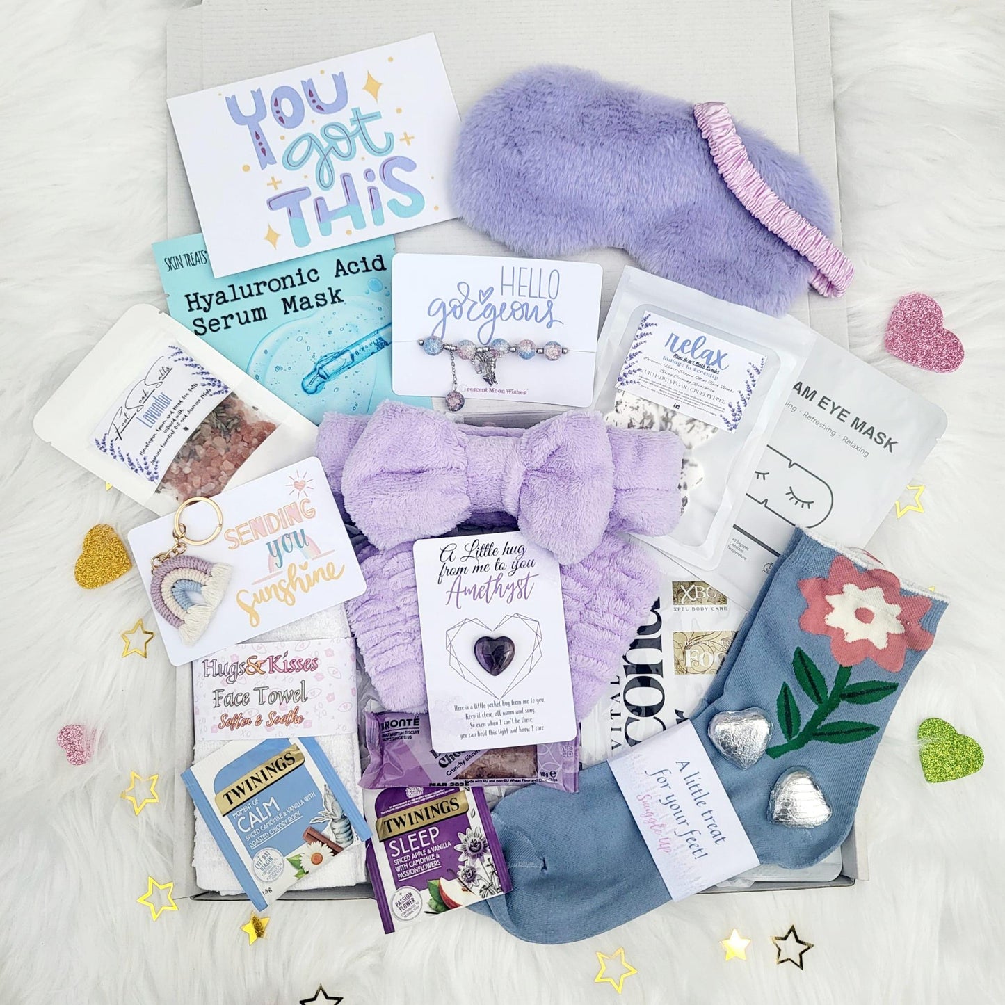 Recovery Pamper Hamper: Get Well Soon, Pick Me Up, You Got This, Amethyst Hug