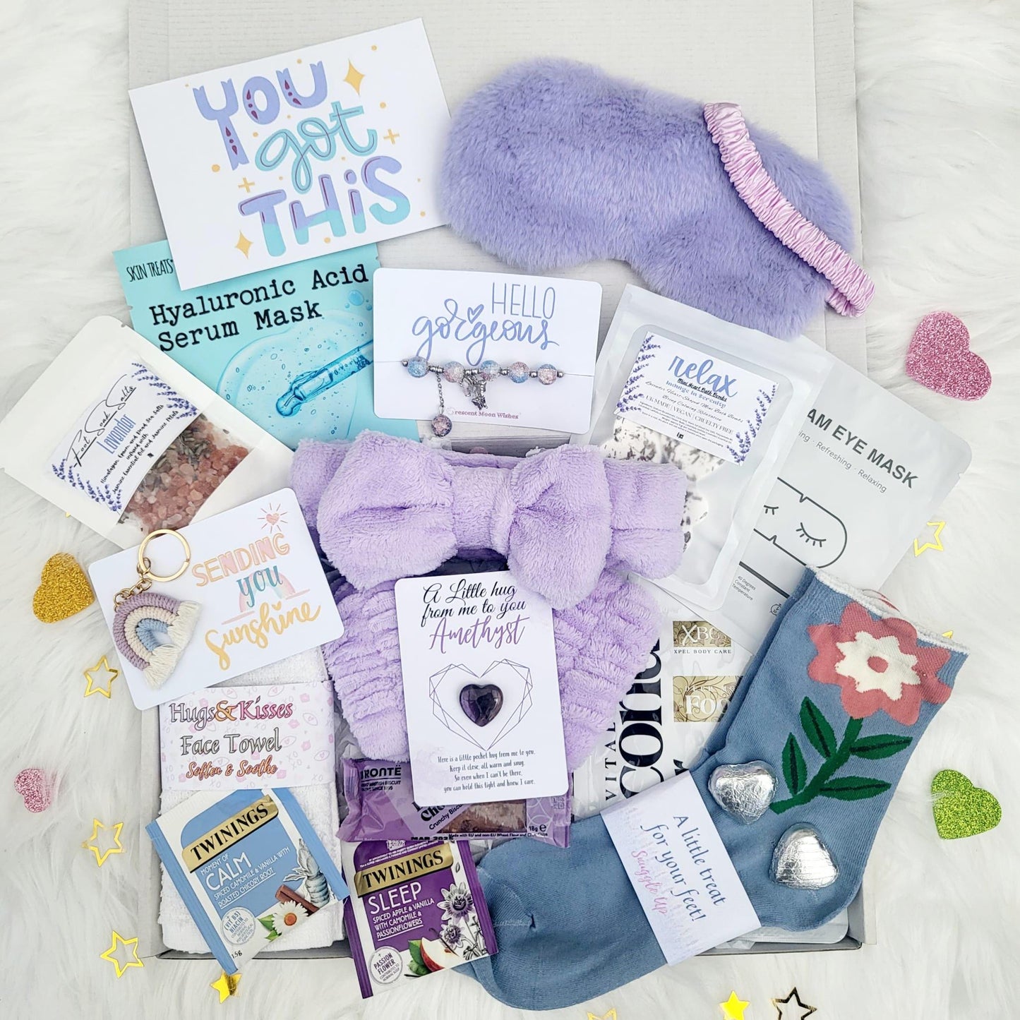 Ultimate Spa Gift Box for Her: Relaxation Pamper Hamper with Amethyst Pocket Hug