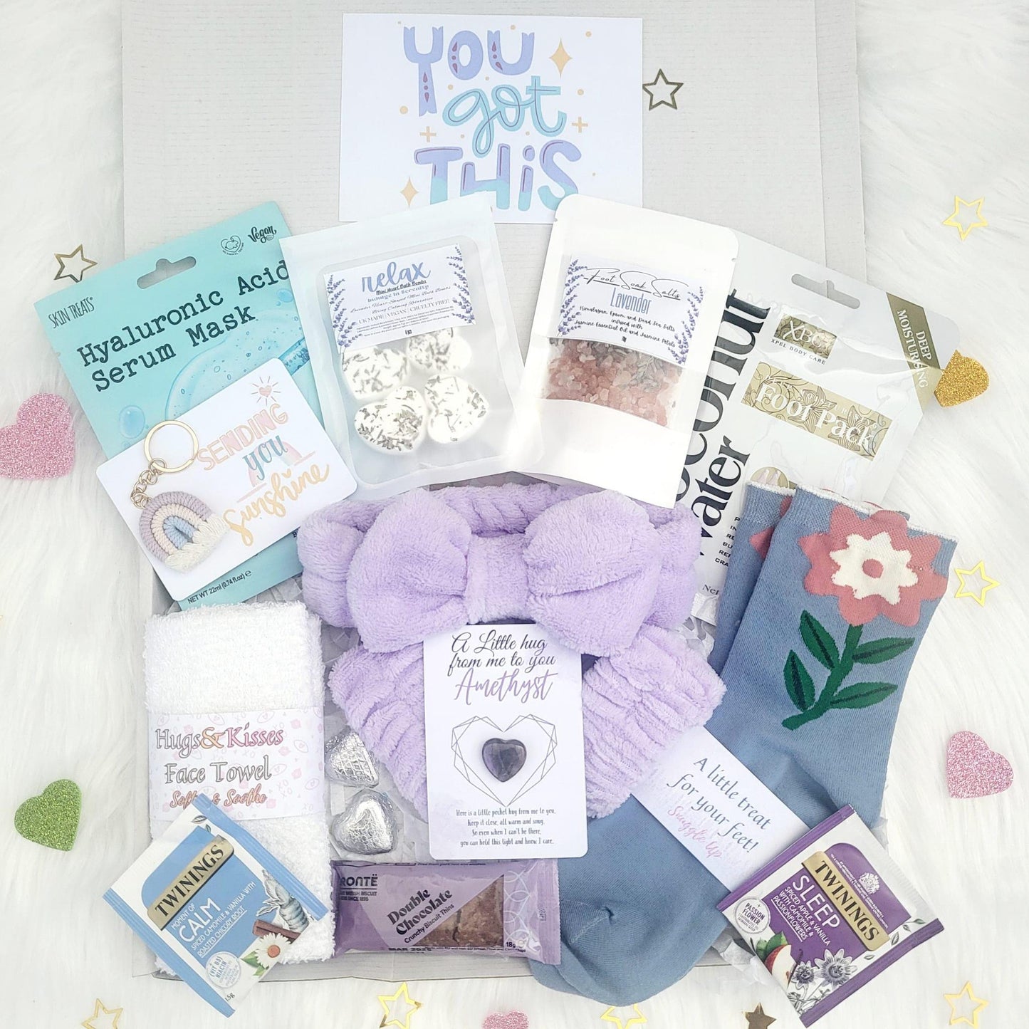 Recovery Pamper Hamper: Get Well Soon, Pick Me Up, You Got This, Amethyst Hug