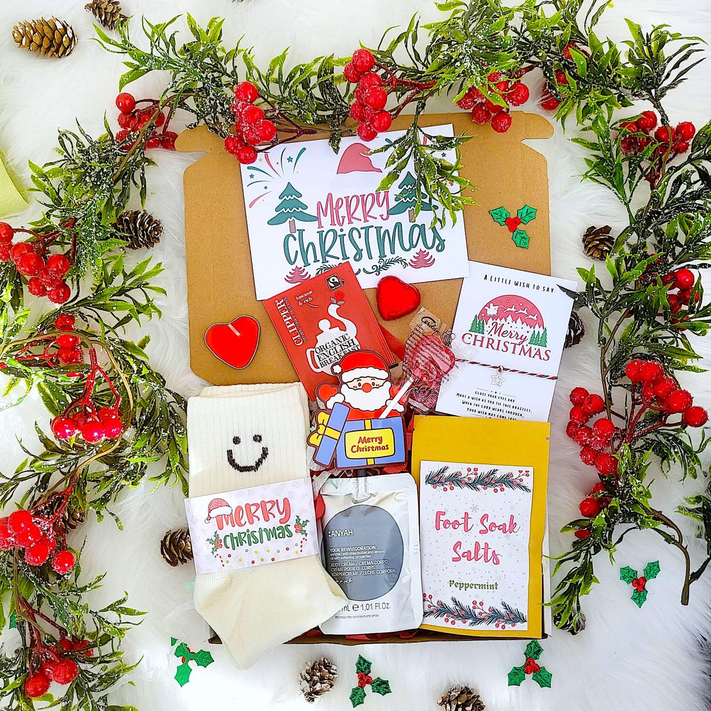 Secret Santa Gift, Mini Christmas Hamper, Christmas Socks Gift Box, Christmas Eve Spa Gift, Christmas Hug in a Box, Christmas Socks