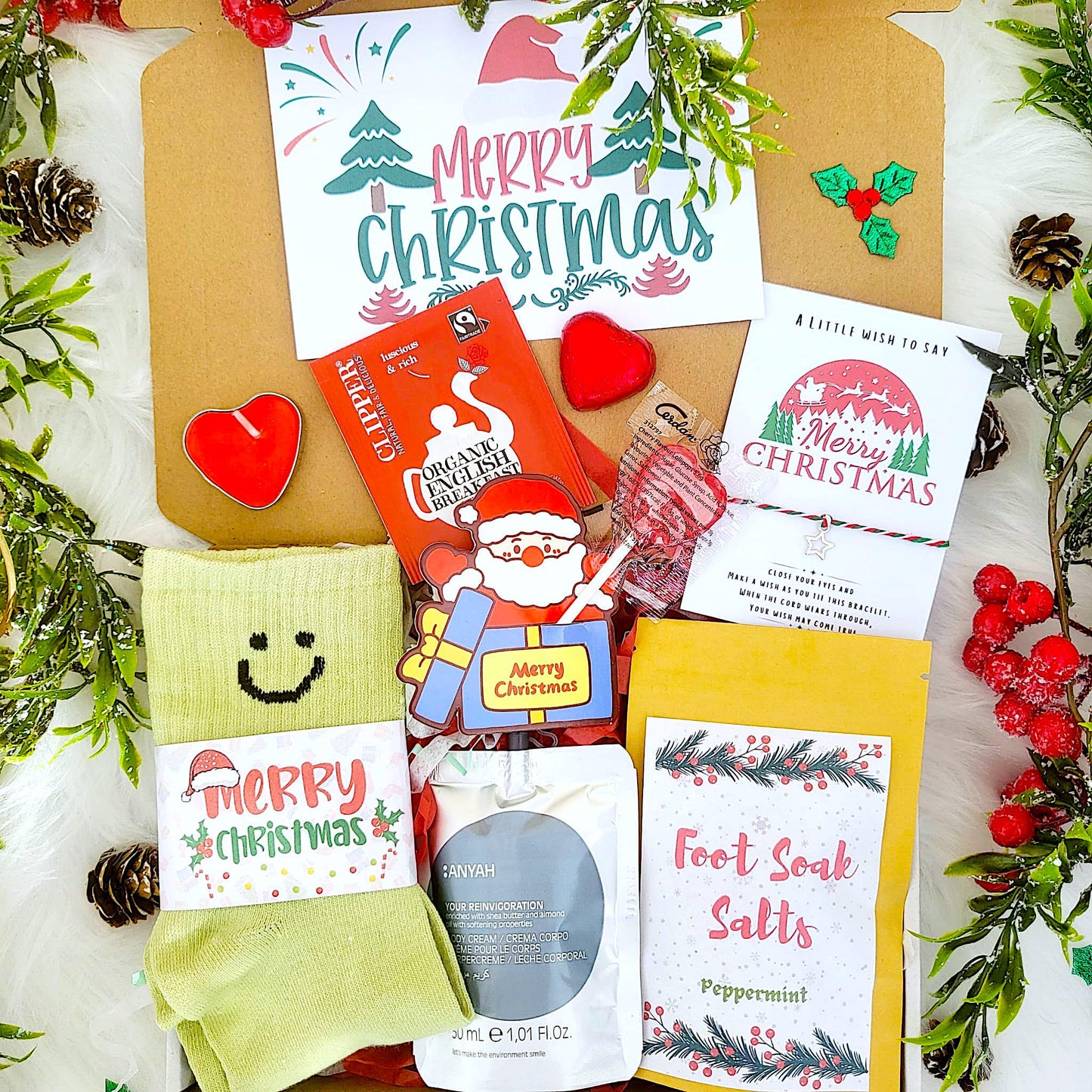Secret Santa Gift, Mini Christmas Hamper, Christmas Socks Gift Box, Christmas Eve Spa Gift, Christmas Hug in a Box, Christmas Socks