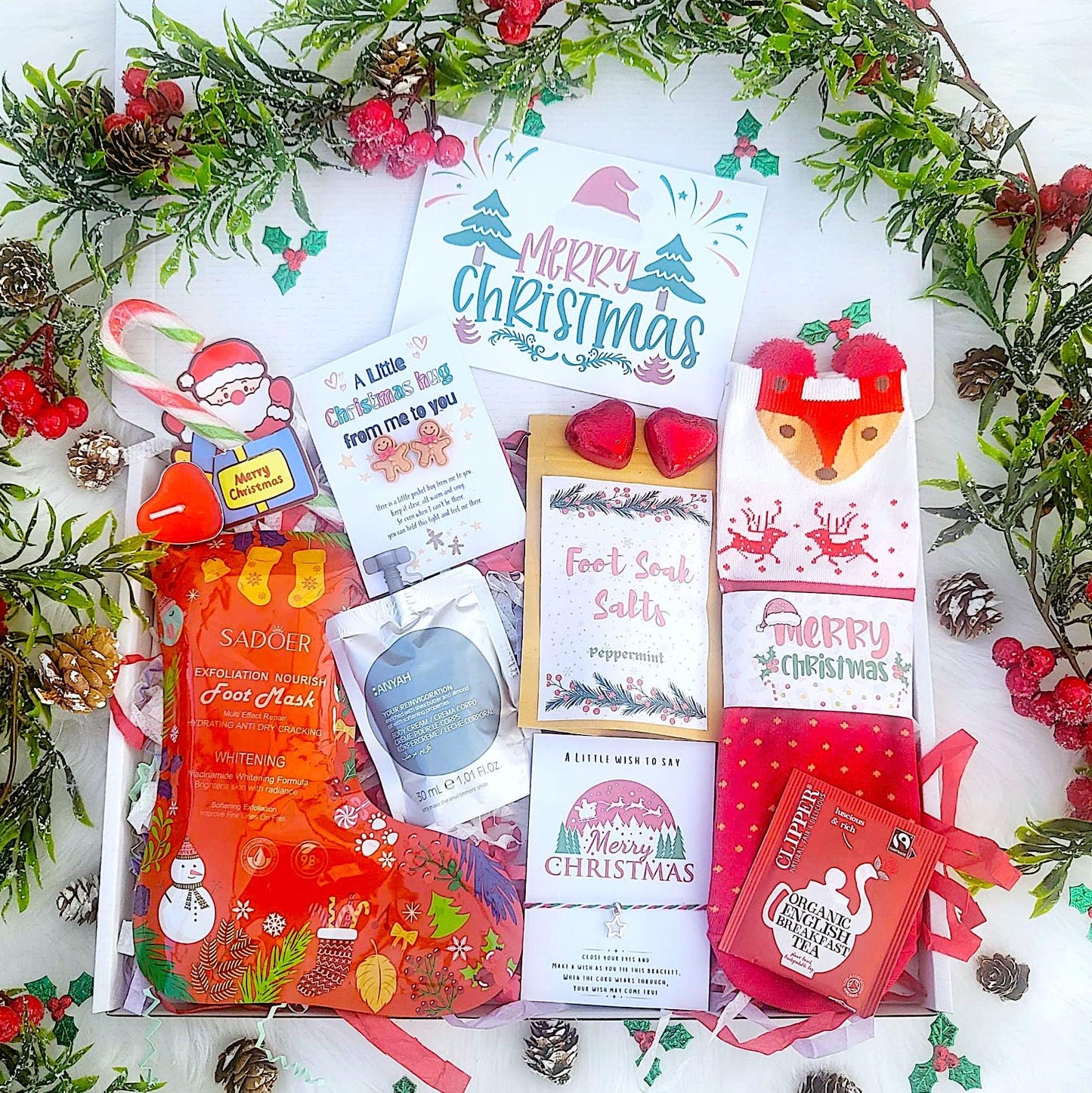 Cosy CHRISTMAS HAMPER Spa Gift Box, Secret Santa Self Care Gift, Christmas Eve Spa Gift, Christmas Hug in a Box, Christmas Socks Gift Box
