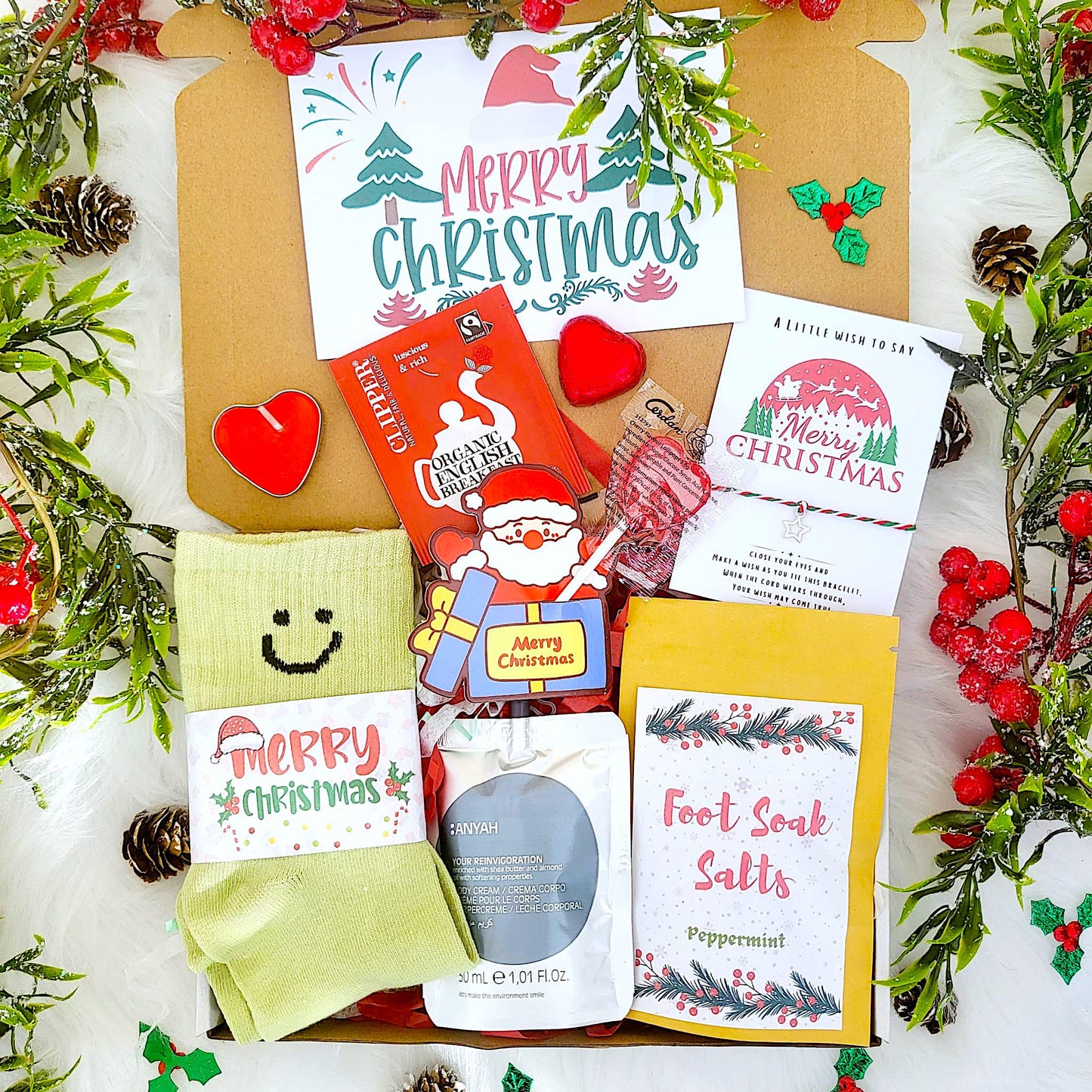Secret Santa Gift, Mini Christmas Hamper, Christmas Socks Gift Box, Christmas Eve Spa Gift, Christmas Hug in a Box, Christmas Socks