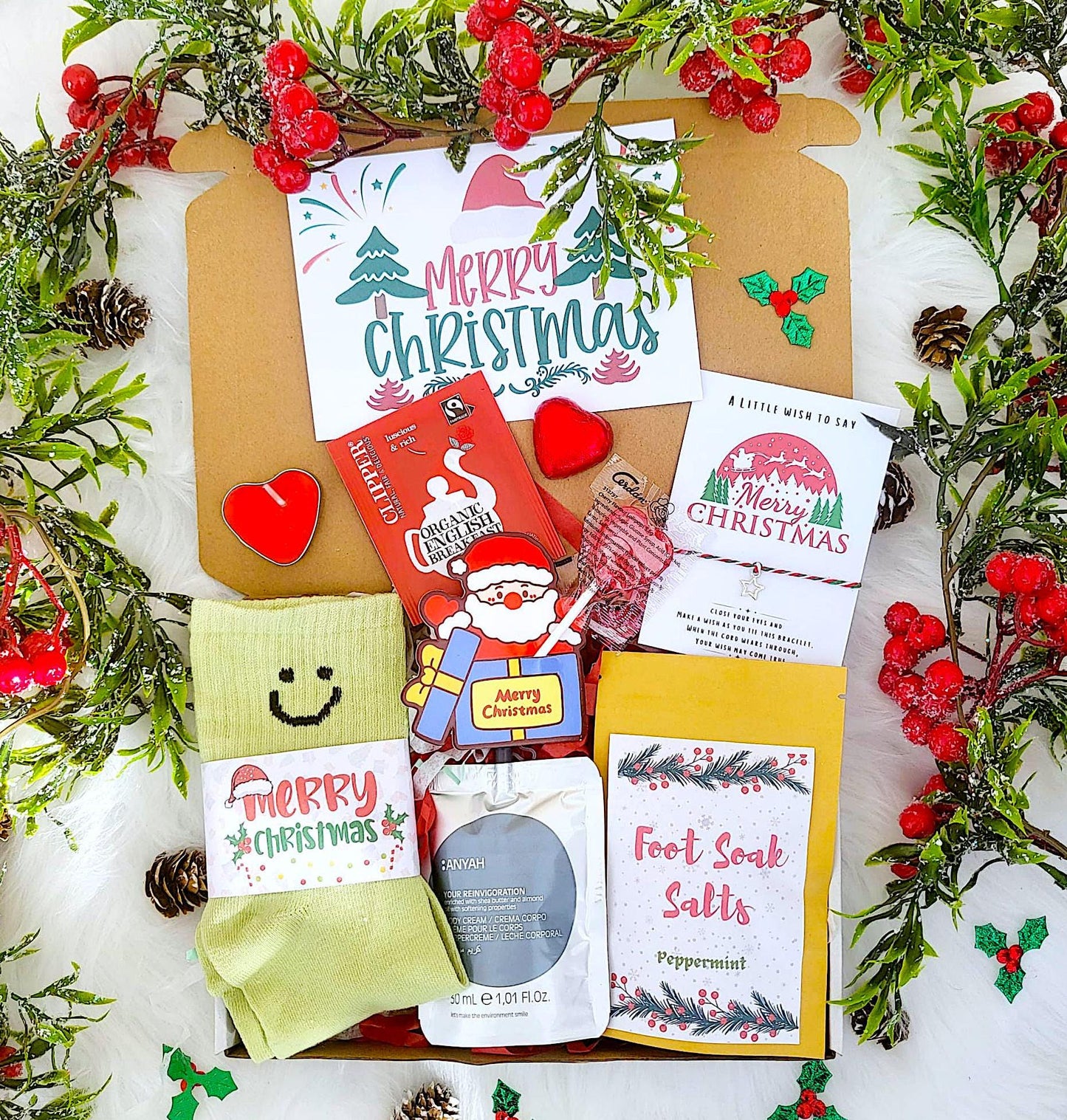 Secret Santa Gift, Mini Christmas Hamper, Christmas Socks Gift Box, Christmas Eve Spa Gift, Christmas Hug in a Box, Christmas Socks