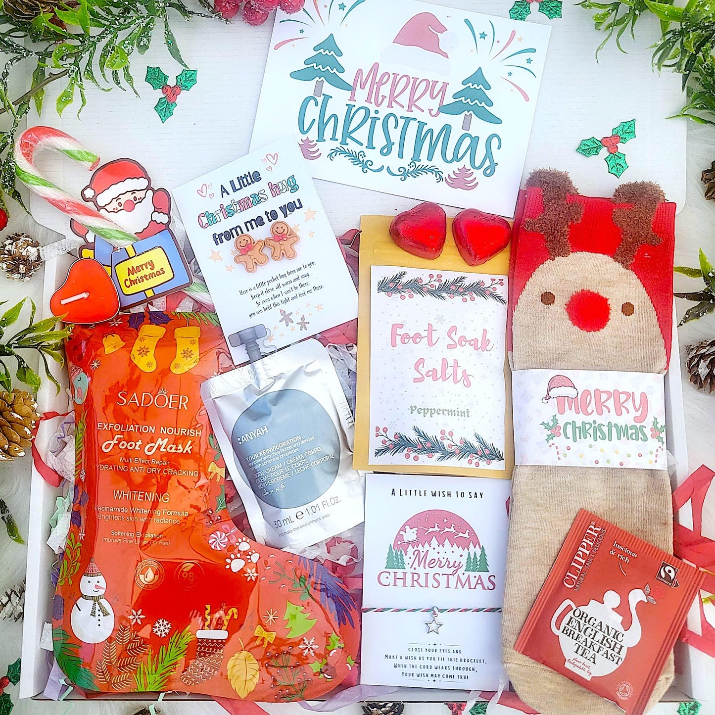 Cosy CHRISTMAS HAMPER Spa Gift Box, Secret Santa Self Care Gift, Christmas Eve Spa Gift, Christmas Hug in a Box, Christmas Socks Gift Box