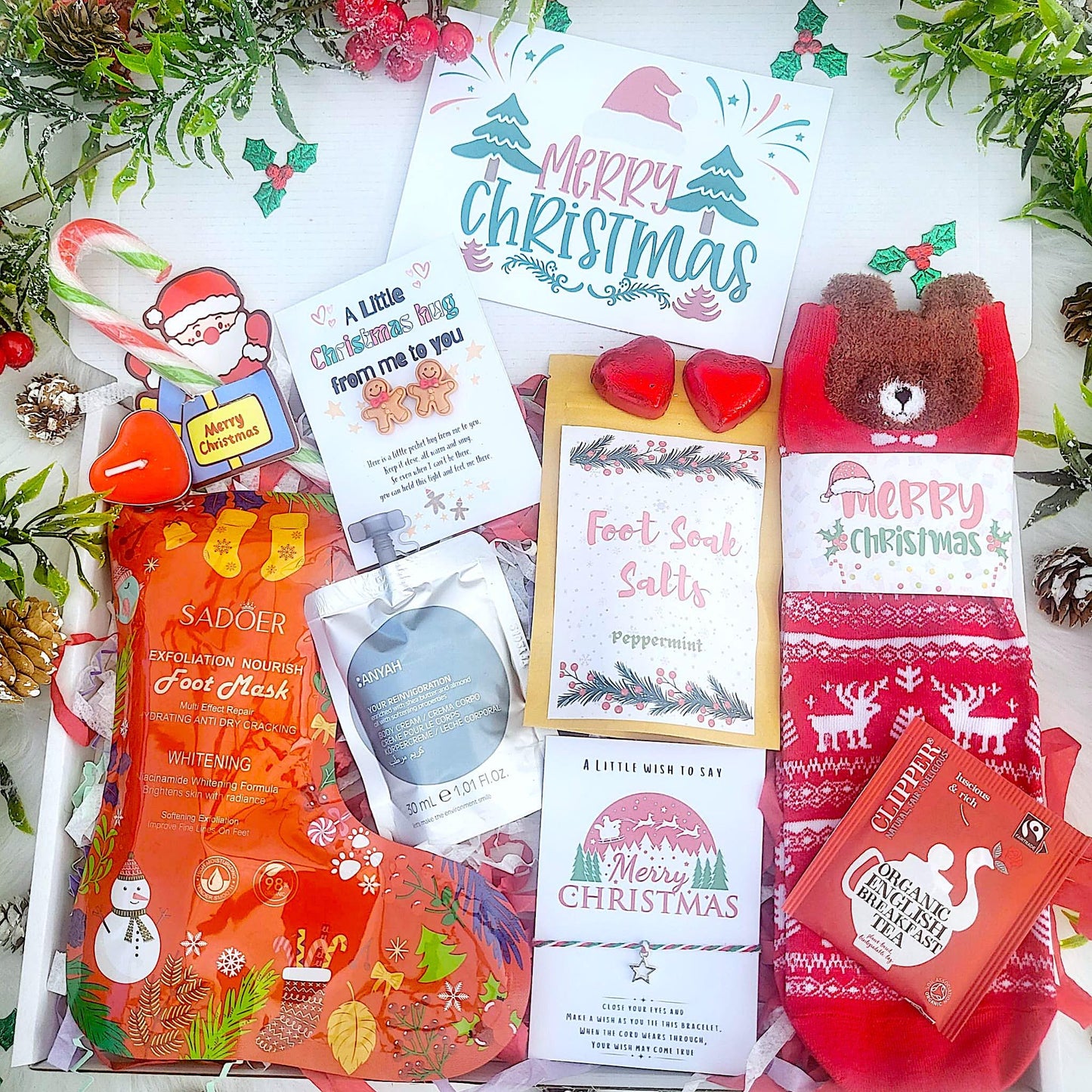Secret Santa Cosy CHRISTMAS HAMPER, Christmas Spa Gift Box, Christmas Treats Gift Box, Christmas Hug in a Box, Christmas Socks Spa Gift Box
