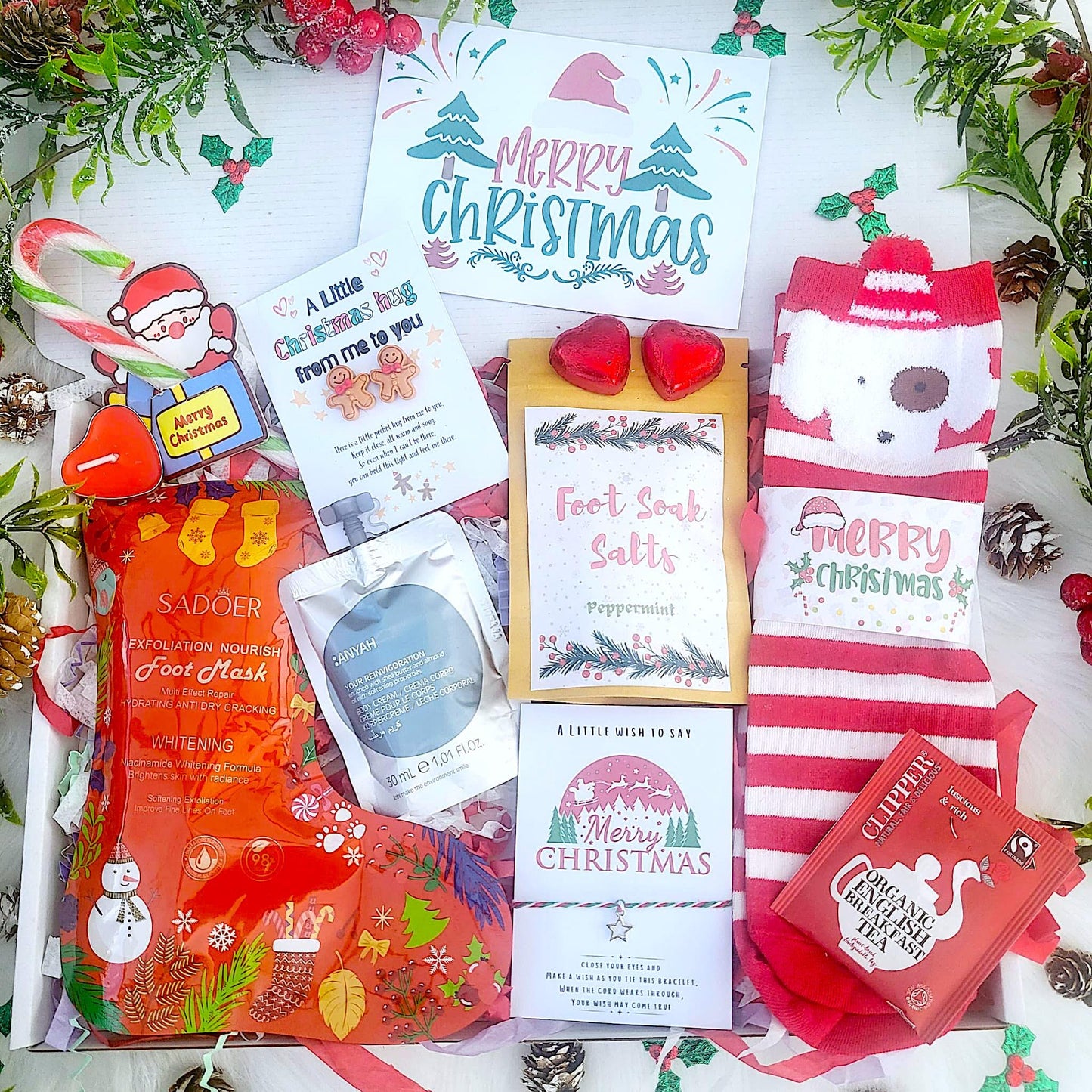 Secret Santa Cosy CHRISTMAS HAMPER, Christmas Spa Gift Box, Christmas Treats Gift Box, Christmas Hug in a Box, Christmas Socks Spa Gift Box