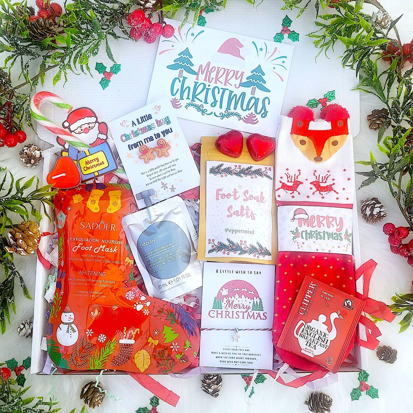Secret Santa Cosy CHRISTMAS HAMPER, Christmas Spa Gift Box, Christmas Treats Gift Box, Christmas Hug in a Box, Christmas Socks Spa Gift Box