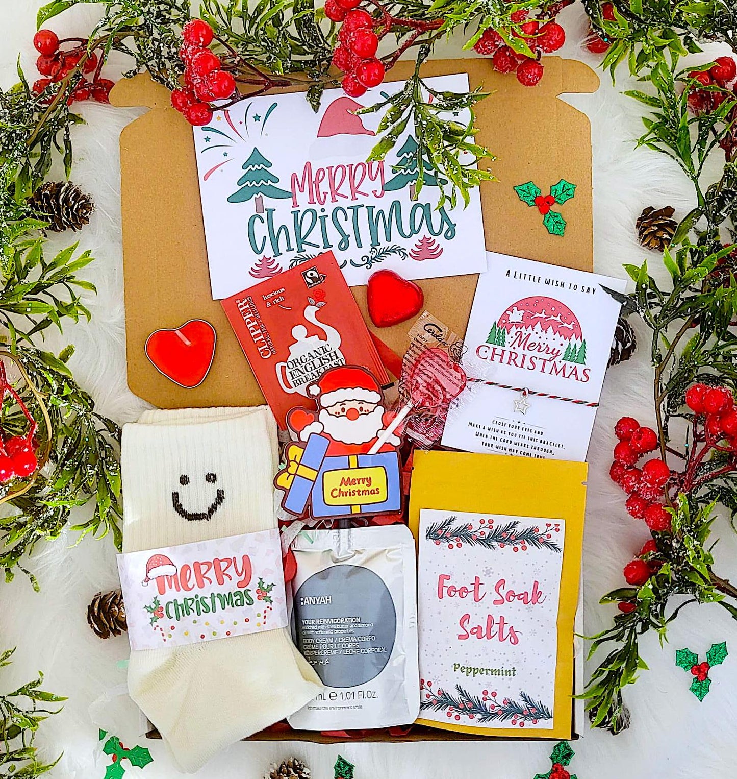 Secret Santa Cosy CHRISTMAS HAMPER, Christmas Spa Gift Box, Christmas Treats Gift Box, Christmas Hug in a Box, Christmas Socks Spa Gift Box