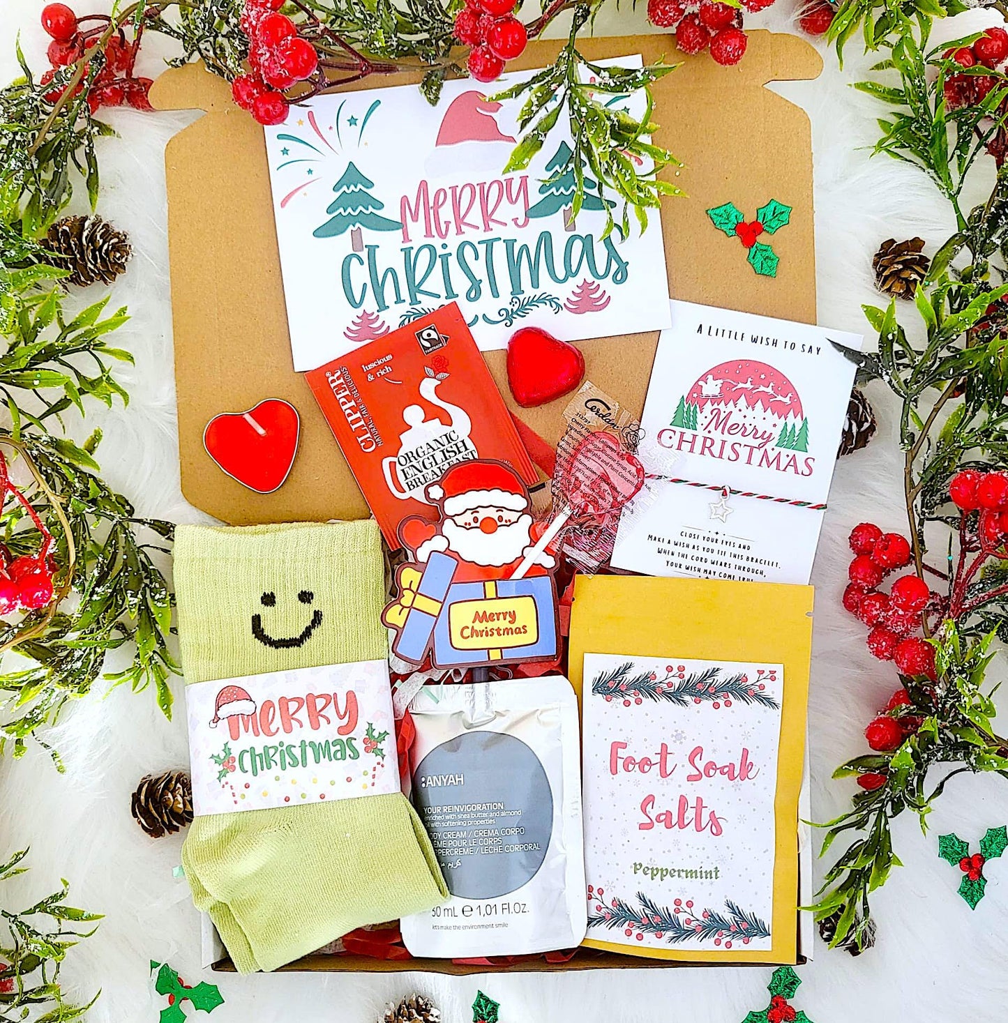 Secret Santa Cosy CHRISTMAS HAMPER, Christmas Spa Gift Box, Christmas Treats Gift Box, Christmas Hug in a Box, Christmas Socks Spa Gift Box