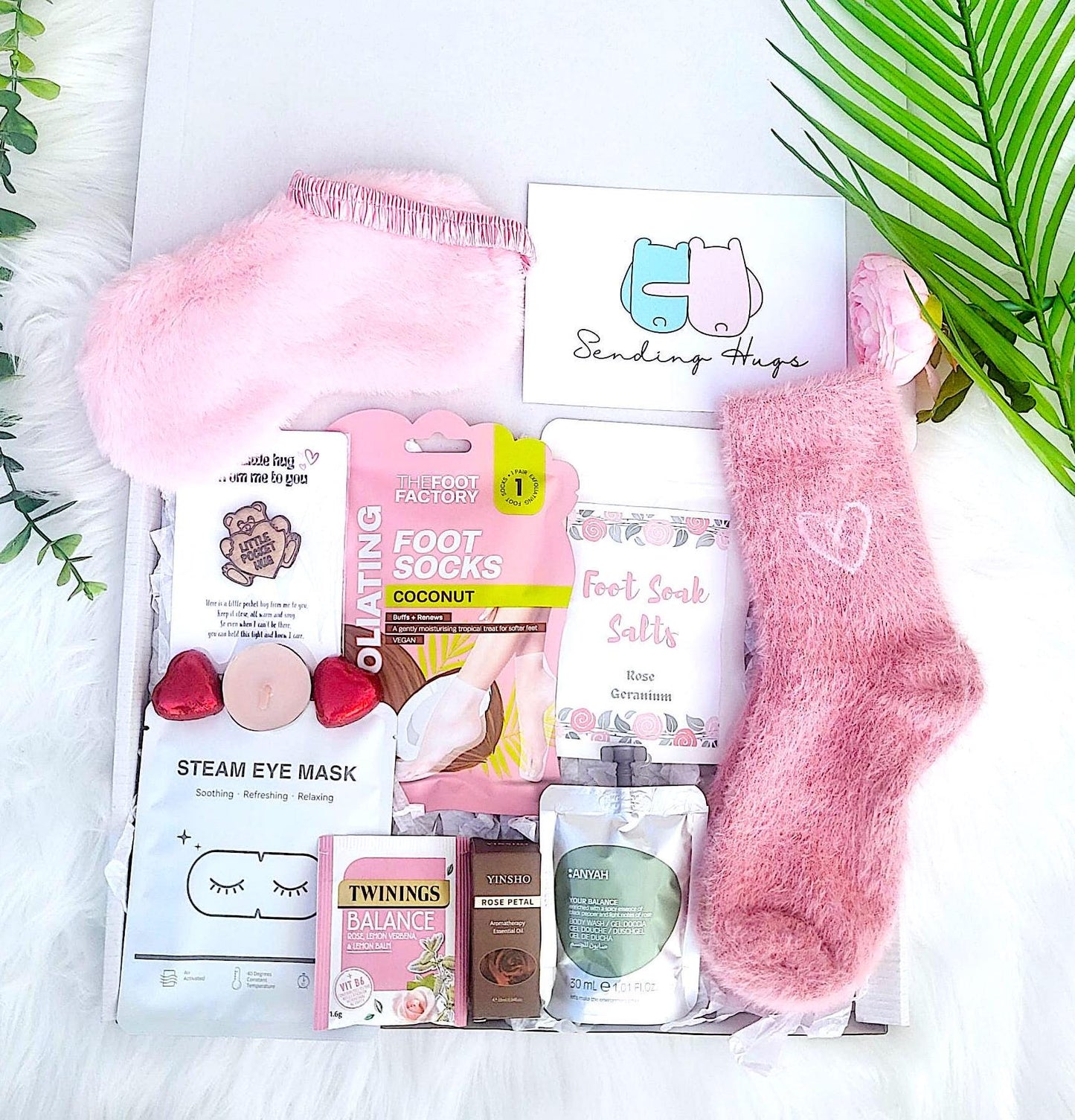 Hug in a Box Gift: Birthday, Pick Me Up, Thinking of You, Pink Pamper Hamper