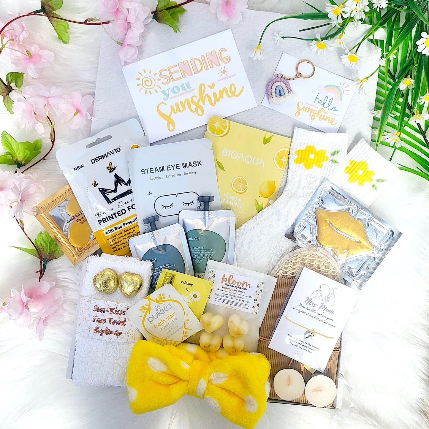 New Mum Pamper Gift Box: Yellow Self-Care Spa Hamper with Keepsakes