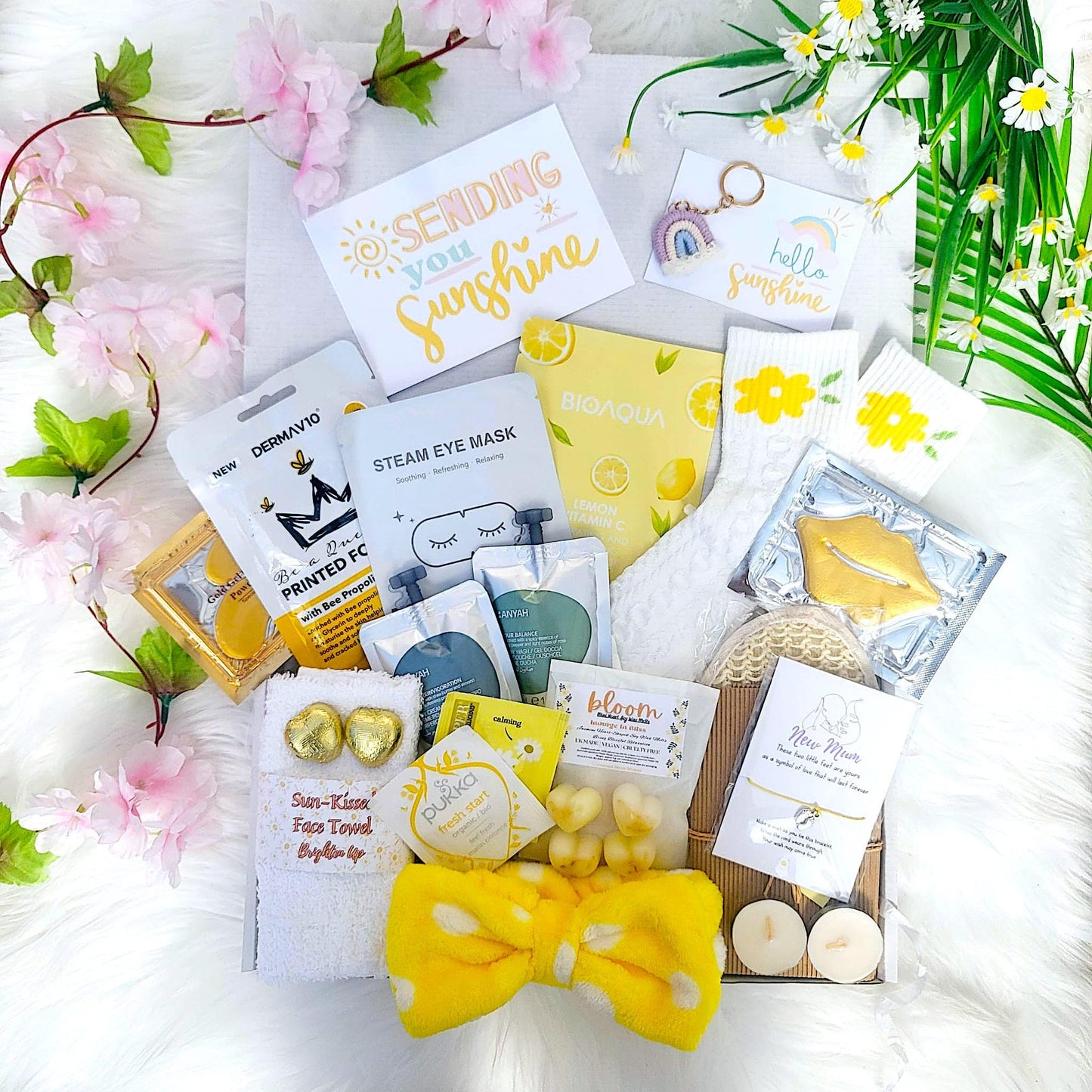 New Mum Pamper Gift Box: Yellow Self-Care Spa Hamper with Keepsakes