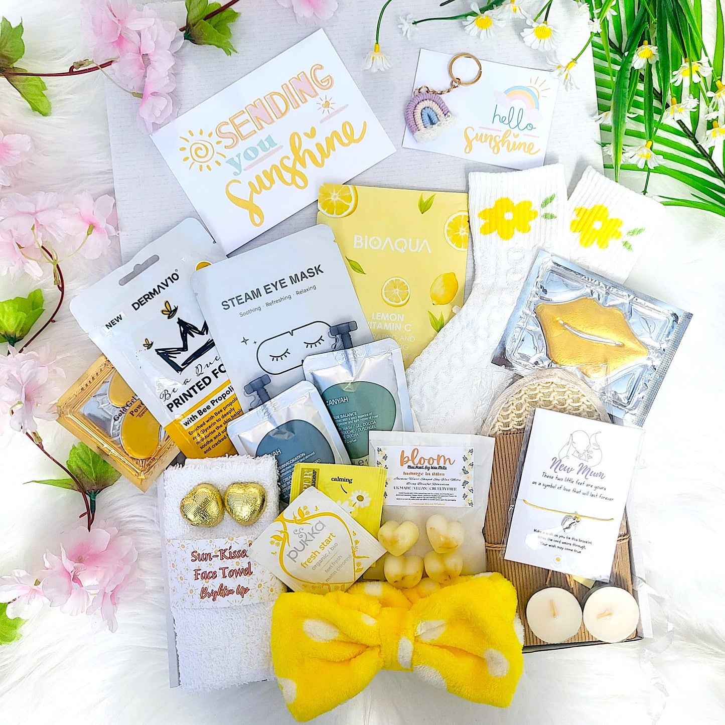 New Mum Pamper Gift Box: Yellow Self-Care Spa Hamper with Keepsakes