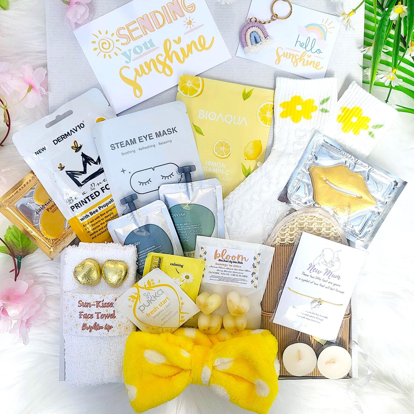 New Mum Pamper Gift Box: Yellow Self-Care Spa Hamper with Keepsakes