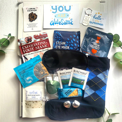 Men’s Self Care Hamper, Relaxation Gift Set for Him, Men Get Well Soon Pamper Box