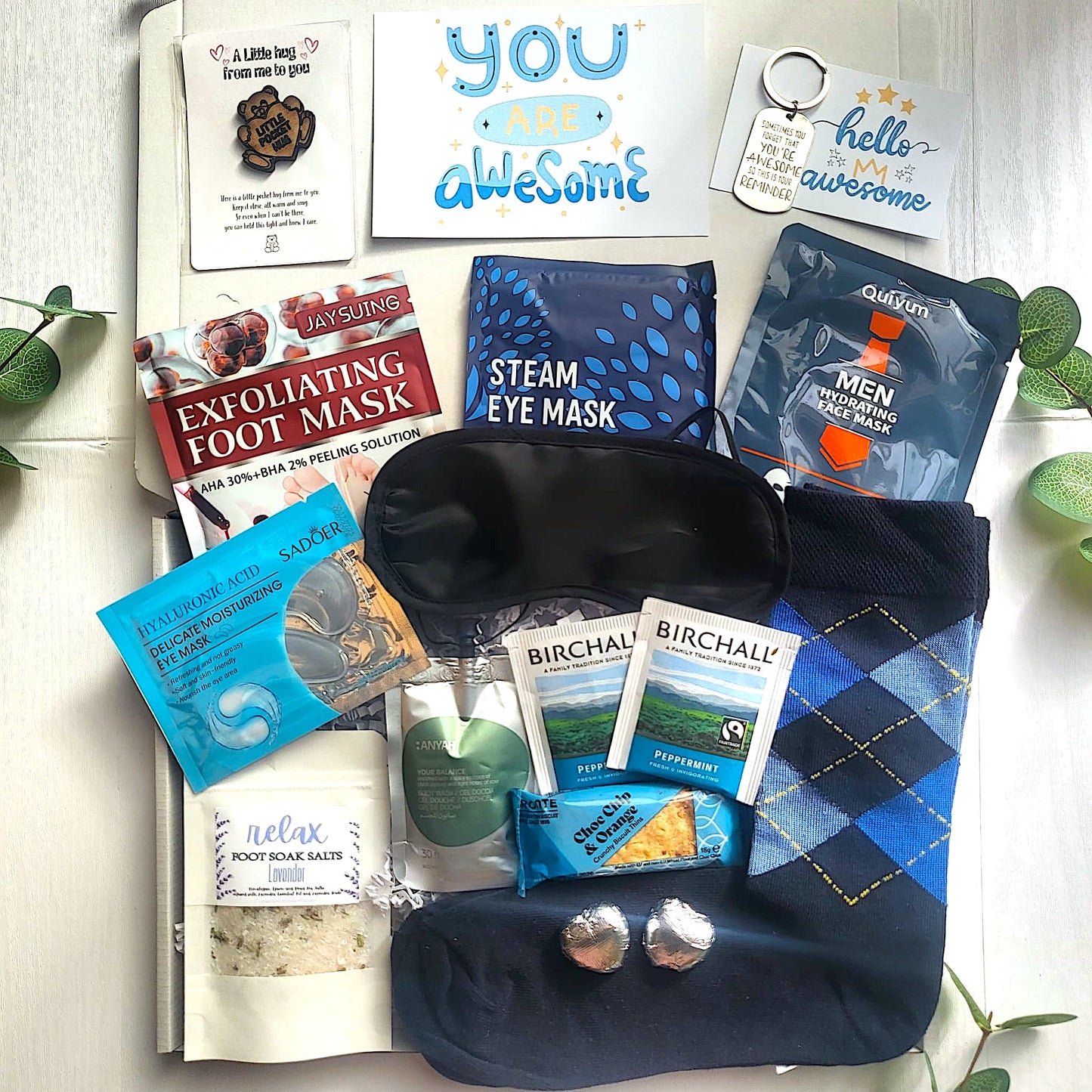 Men’s Self Care Hamper, Relaxation Gift Set for Him, Men Get Well Soon Pamper Box
