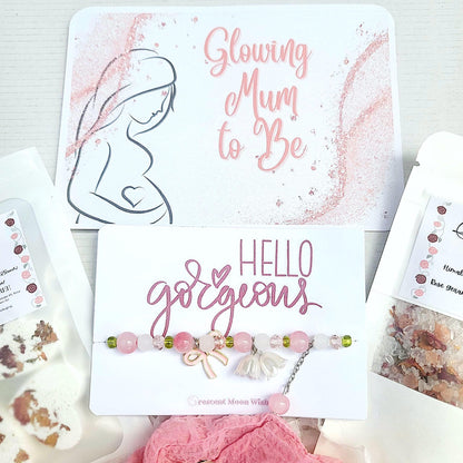 Glowing Mum-to-Be Spa Gift Box: Pregnancy Pamper Set, Rose Quartz Protection, Pregnancy Essentials