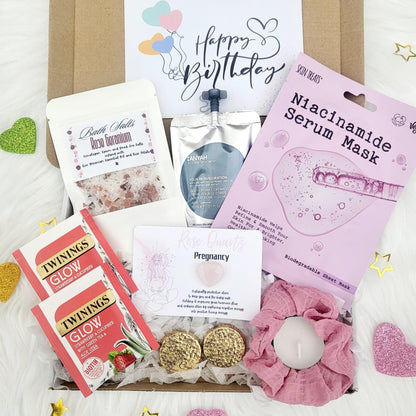 Mini Vegan Pregnancy Spa Gift Box: Mum to Be Pamper Hamper with Rose Quartz