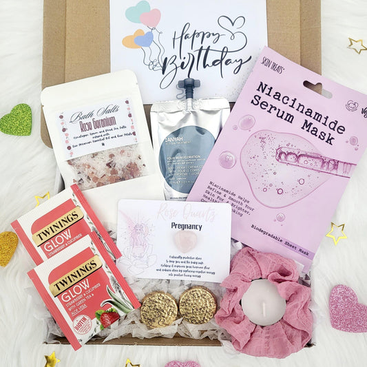 Mini Vegan Pregnancy Spa Gift Box: Mum to Be Pamper Hamper with Rose Quartz