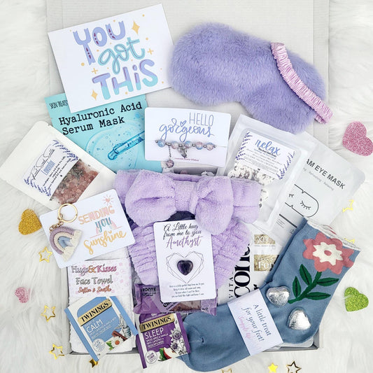 Recovery Pamper Hamper: Get Well Soon, Pick Me Up, You Got This, Amethyst Hug