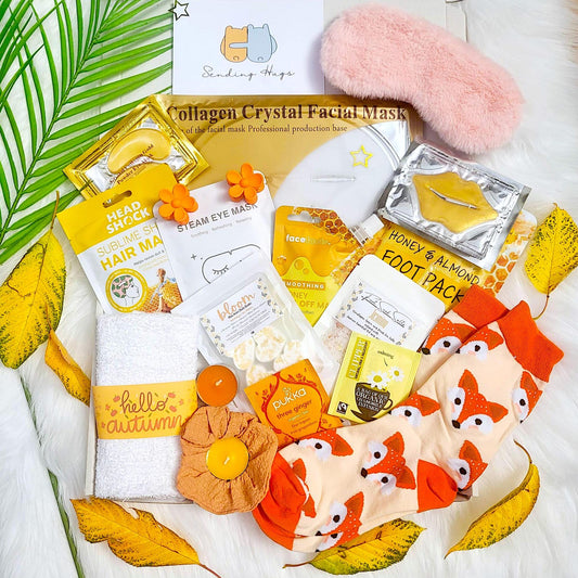 Autumn Spa Gift Box: Cozy Pamper Hamper with Fox Socks