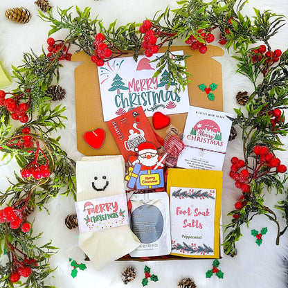 Secret Santa Gift, Mini Christmas Hamper, Christmas Socks Gift Box,  Christmas Eve Spa Gift, Christmas Hug  in a Box, Christmas Socks