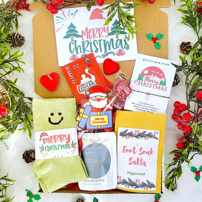 Secret Santa Gift, Mini Christmas Hamper, Christmas Socks Gift Box,  Christmas Eve Spa Gift, Christmas Hug  in a Box, Christmas Socks