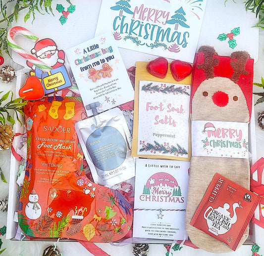 Secret Santa Cosy CHRISTMAS HAMPER, Christmas Spa Gift Box, Christmas Treats Gift Box, Christmas Hug  in a Box, Christmas Socks Spa Gift Box