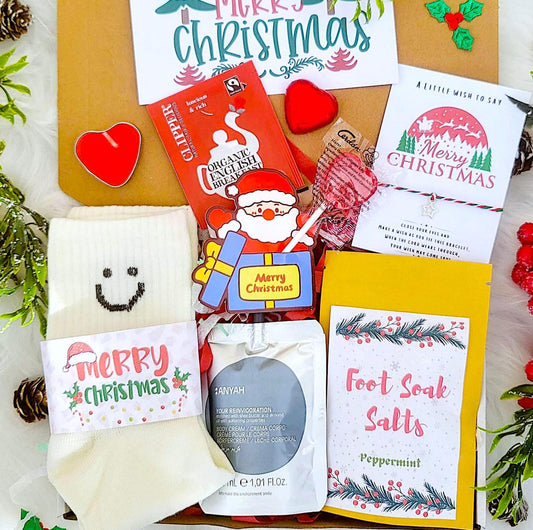 Secret Santa Gift, Mini Christmas Hamper, Christmas Socks Gift Box,  Christmas Eve Spa Gift, Christmas Hug  in a Box, Christmas Socks