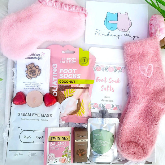 Hug in a Box Gift: Birthday, Pick Me Up, Thinking of You, Pink Pamper Hamper