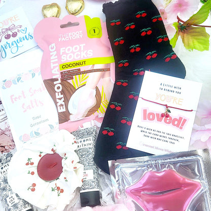 Cherry Sweet Pamper Hamper: Self-Care Package - Hug in a Box - Pink Spa Gift Set