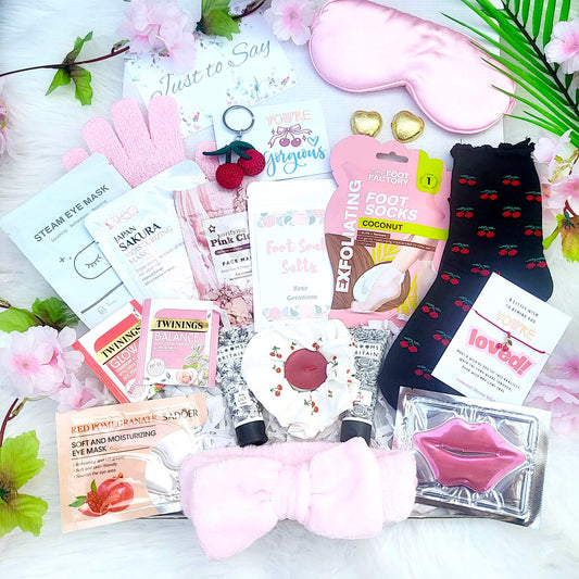 Cherry Sweet Pamper Hamper: Self-Care Package - Hug in a Box - Pink Spa Gift Set