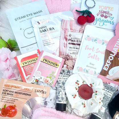 Cherry Sweet Pamper Hamper: Self-Care Package - Hug in a Box - Pink Spa Gift Set