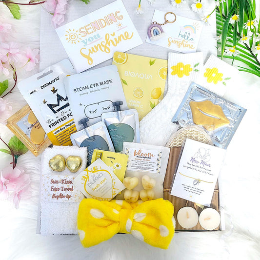 New Mum Pamper Gift Box: Yellow Self-Care Spa Hamper with Keepsakes