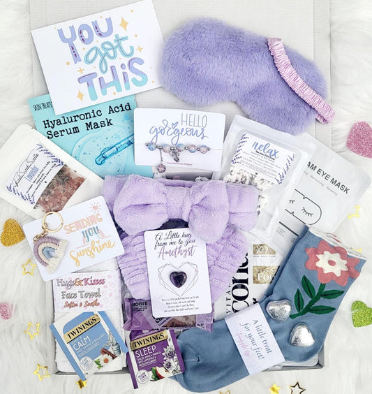 Ultimate Spa Gift Box for Her: Relaxation Pamper Hamper with Amethyst Pocket Hug