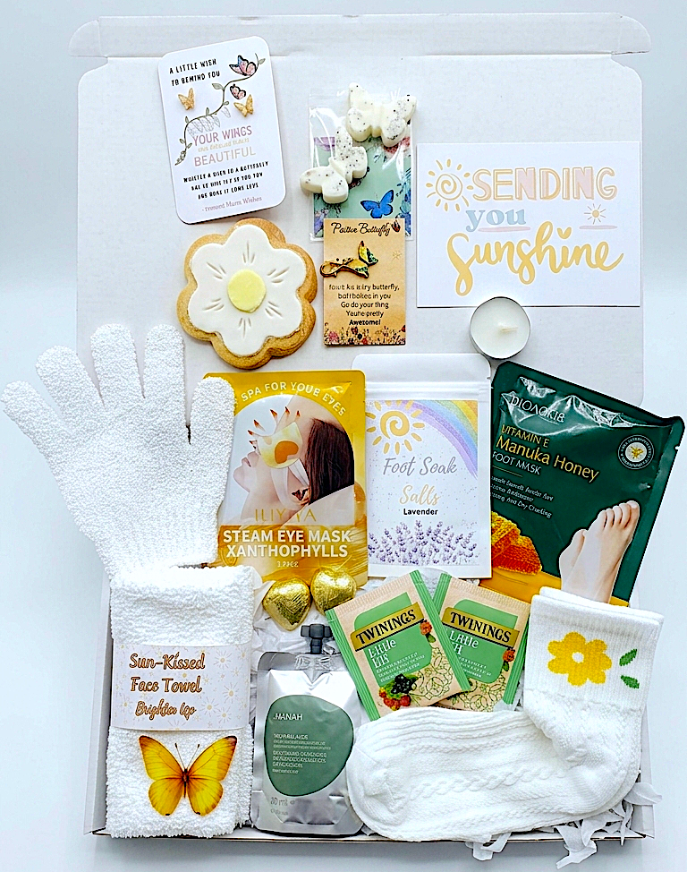 Yellow Butterfly Hug in a Box – Pamper Hamper - Hygge Spa Gift - Pick Me Up - You Got This - Self Care Package