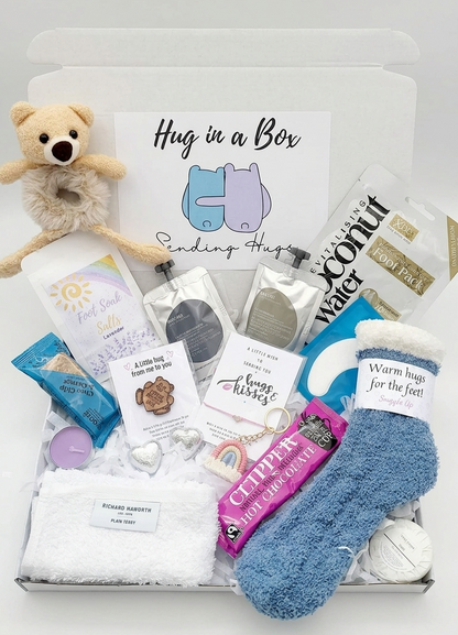 HUG IN A BOX - Sending Hugs Gift - Bear Spa Gift - Gift for Her - Get Well Soon - Birthday - Thinking of You - Best Friend - Pick Me Up Gift