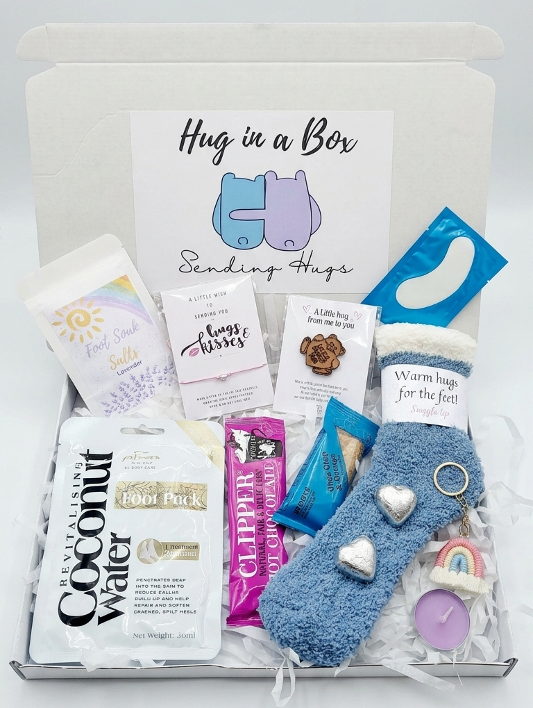 HUG IN A BOX - Sending Hugs Gift - Bear Spa Gift - Gift for Her - Get Well Soon - Birthday - Thinking of You - Best Friend - Pick Me Up Gift